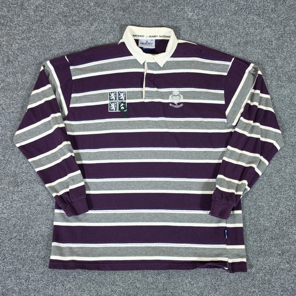 Rugby Nations Scotland Striped Long Sleeve Rugby Shirt Mens XXL Purple Grey